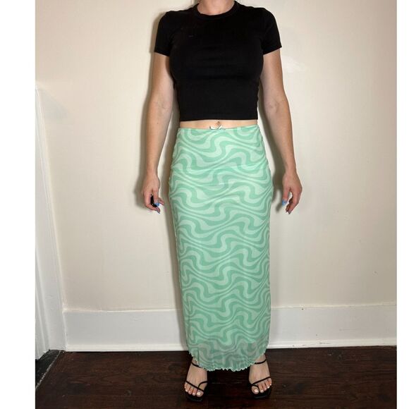 Urban Outfitters Green Swirly Midi Skirt Size Small - Picture 2 of 9